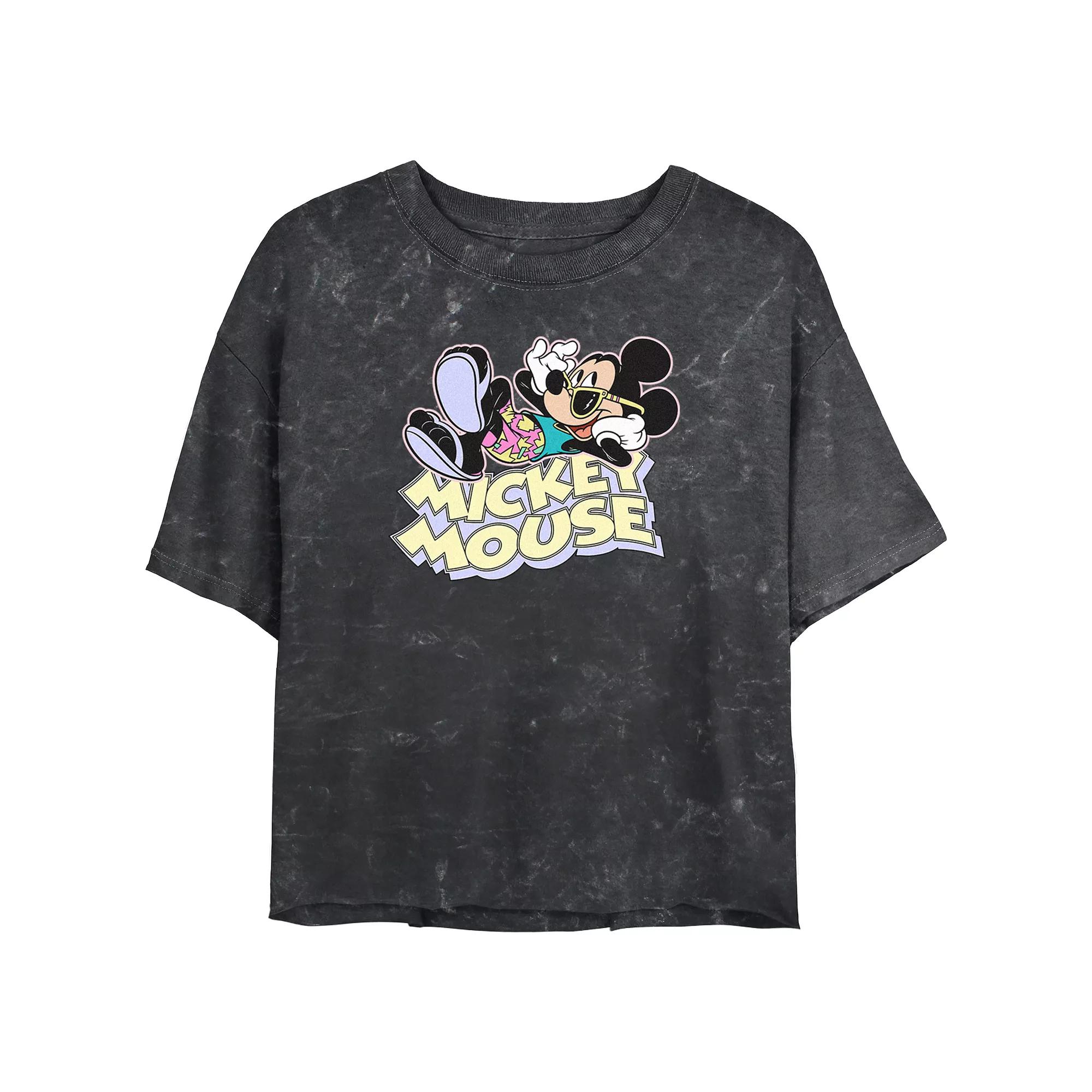 Disney's Mickey Mouse Vacay Mickey Mineral Wash Juniors' Cropped Graphic Tee, Women's,  Product Image