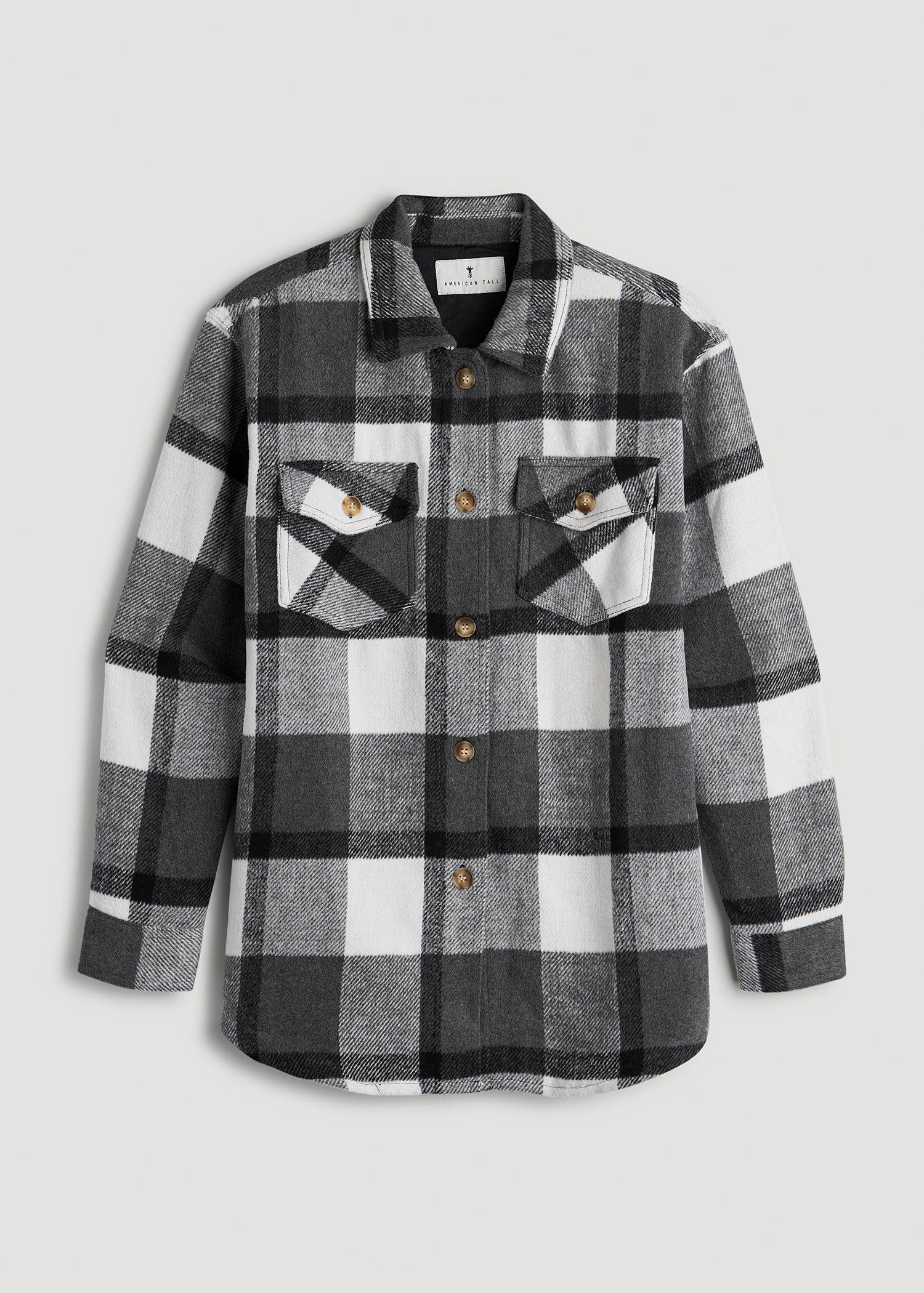 Flannel Shacket for Tall Women in Grey and Black Plaid Female Product Image