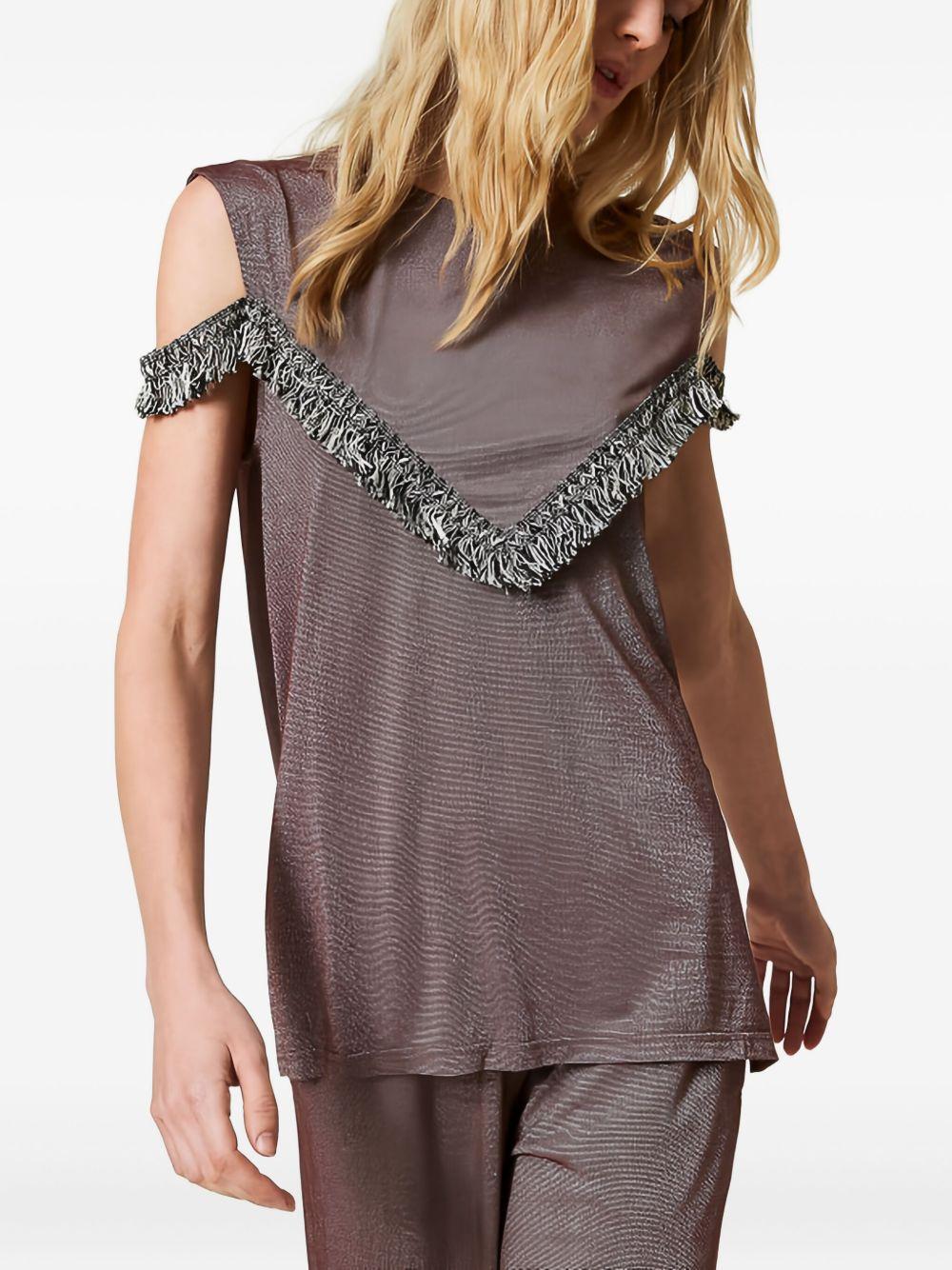 fringe-detail crew-neck blouse  Product Image