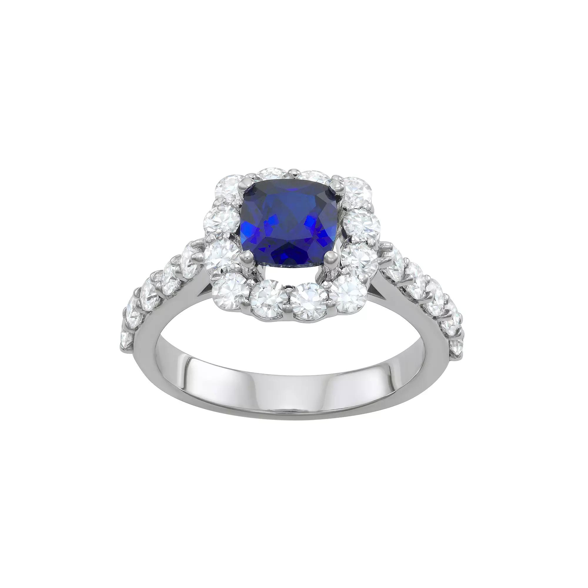 Charles & Colvard 14k White Gold 2 1/3 Carat T.W. Lab-Created Moissanite & Lab-Created Sapphire Halo Ring, Women's, Size: 6, 14k Whgold Product Image