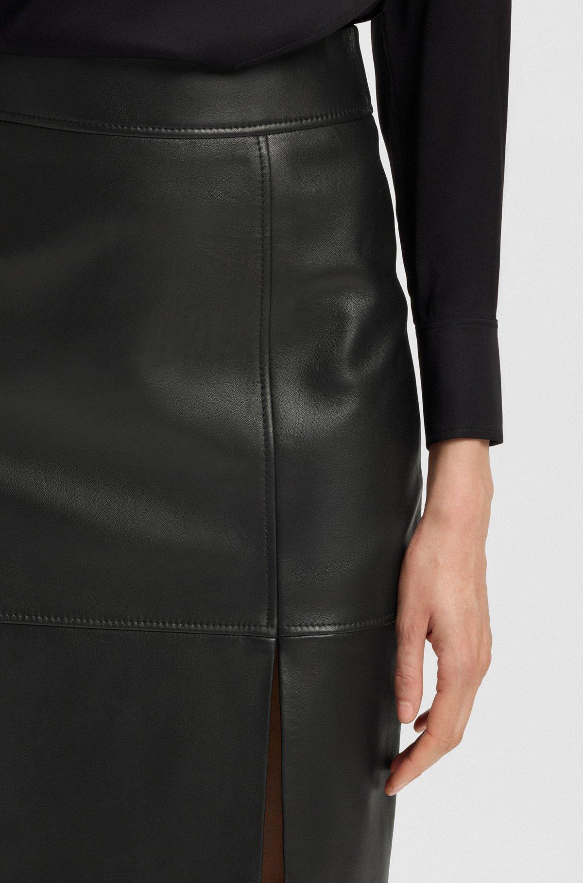 BOSS - Slim-fit pencil skirt in grained leather - Black Product Image