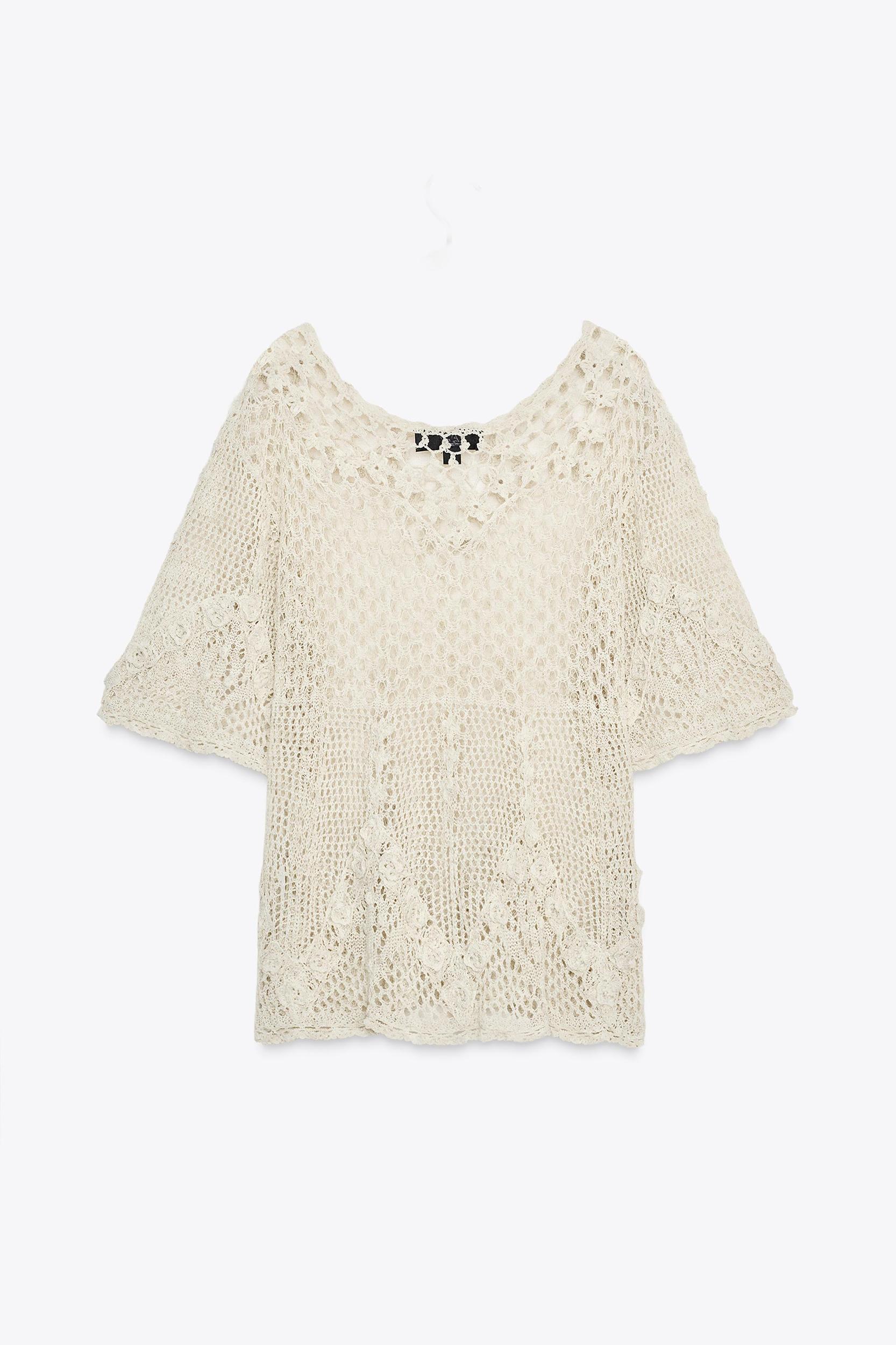 TEXTURED CROCHET KNIT TOP Product Image