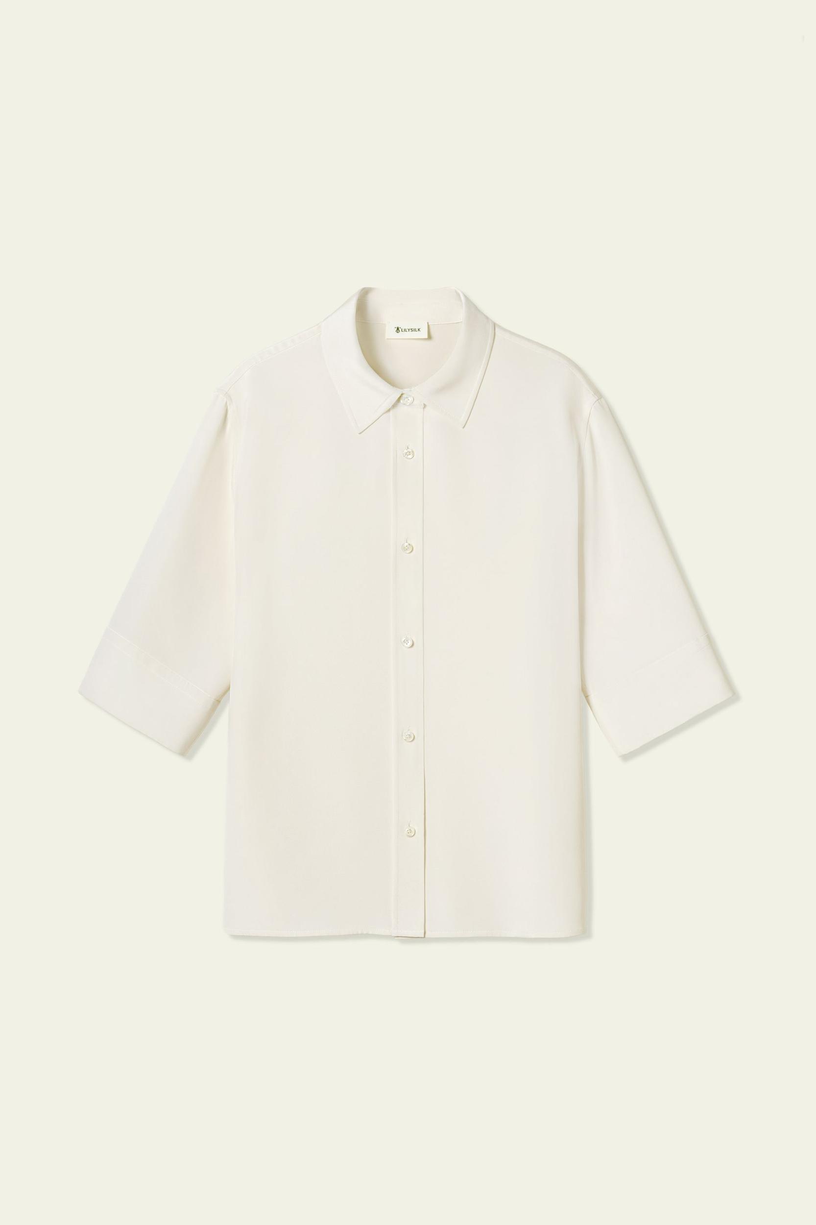 Silk Crepe Relaxed Half-Sleeve Shirt Product Image