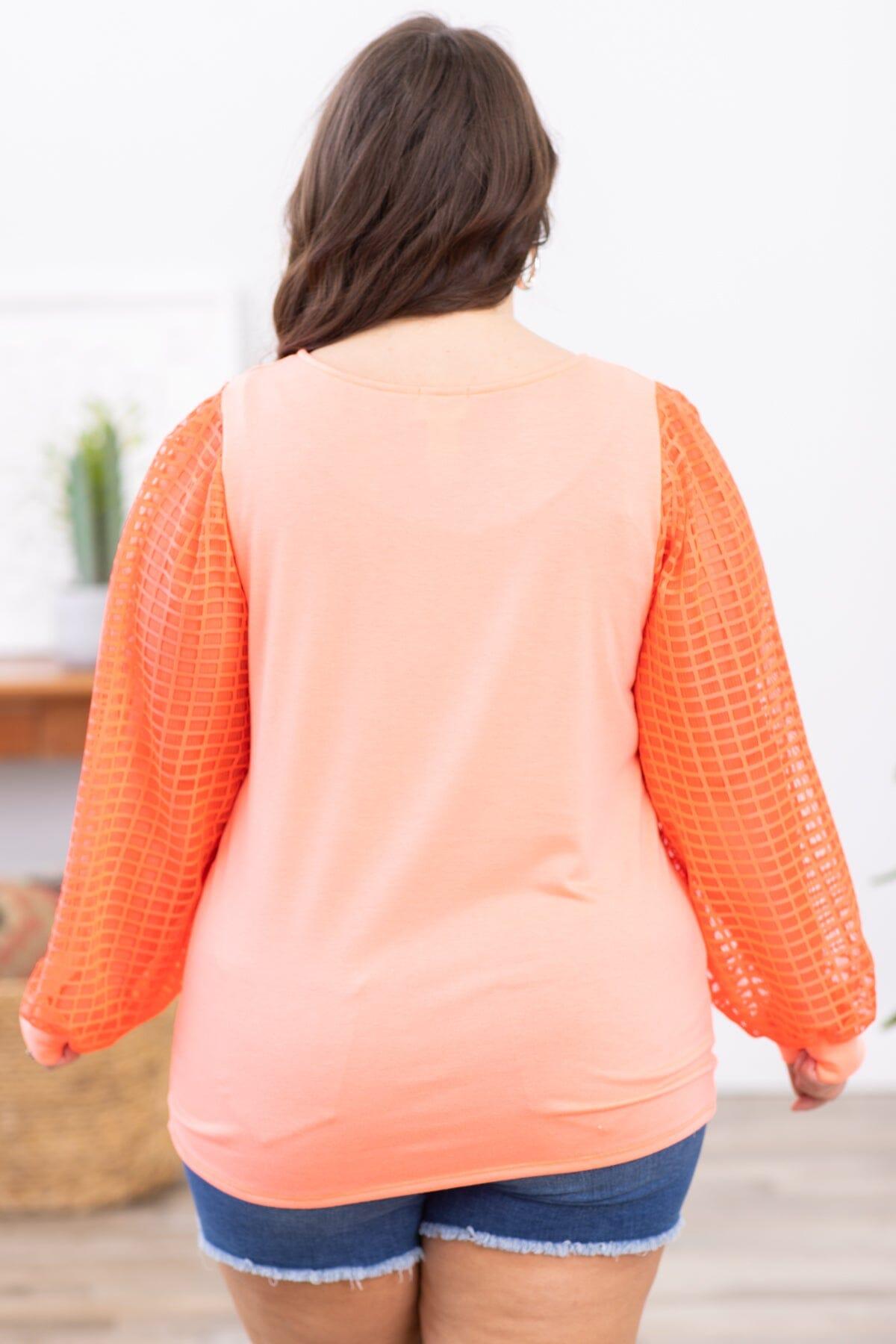 Neon Coral Textured Ballon Sleeve Top Product Image