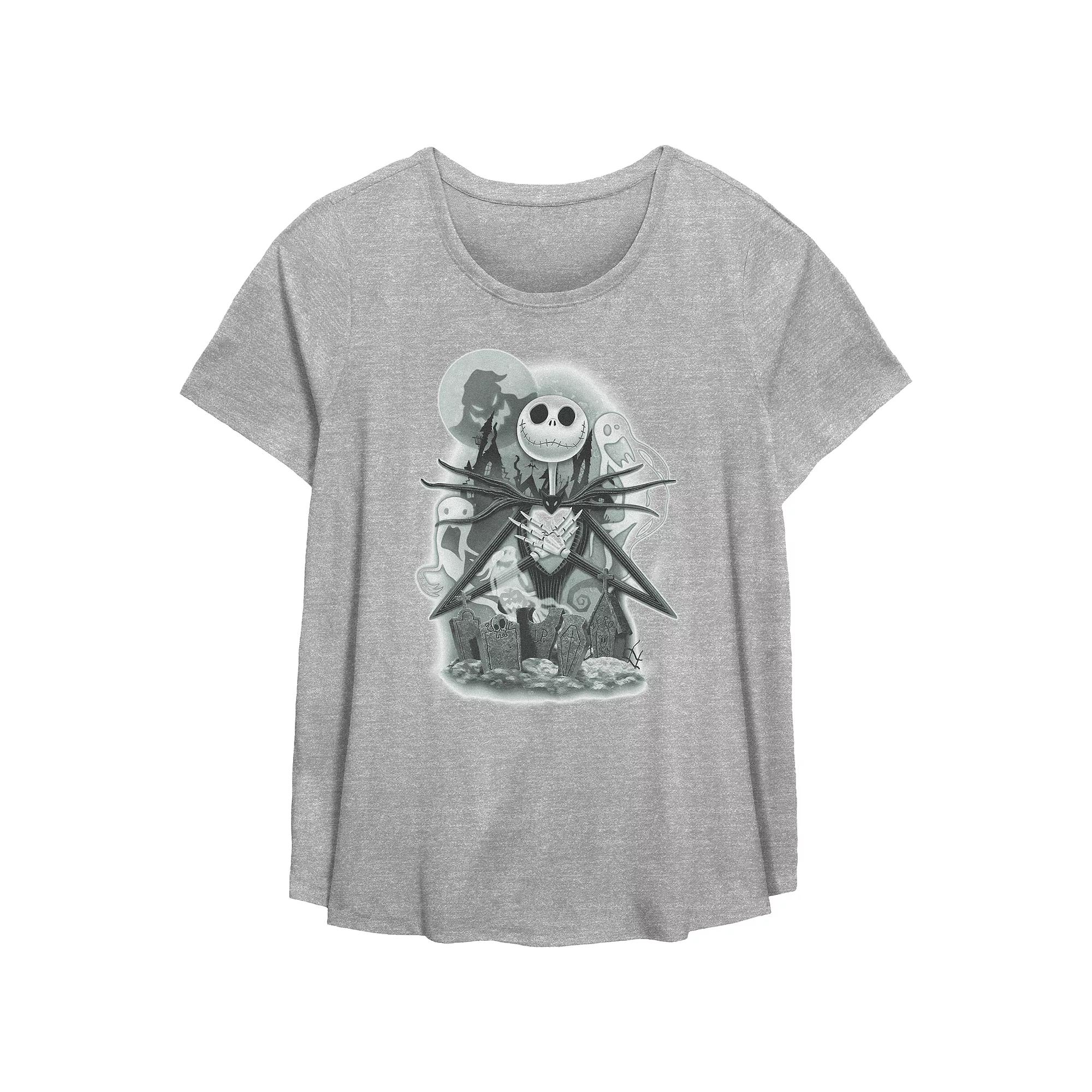 Disney's The Nightmare Before Christmas Jack Skellington Cemetery Plus Size Flowy Graphic Tee, Women's, Size: 0X, Grey Gray Product Image