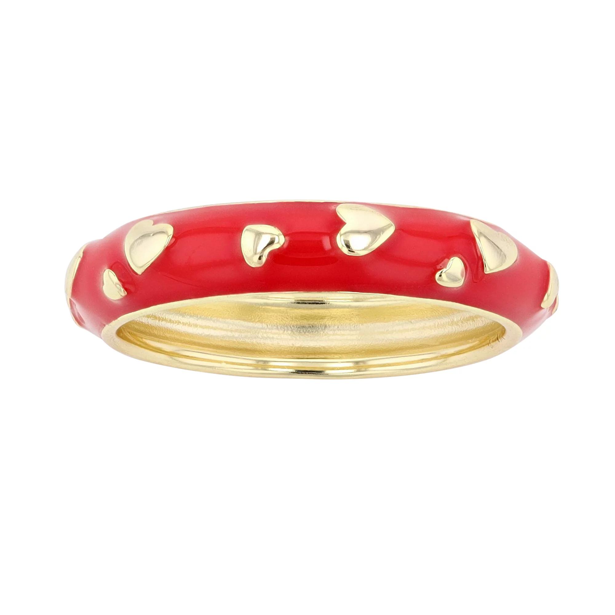 14k Gold Over Silver Enamel Heart Stacking Band, Womens Red Product Image