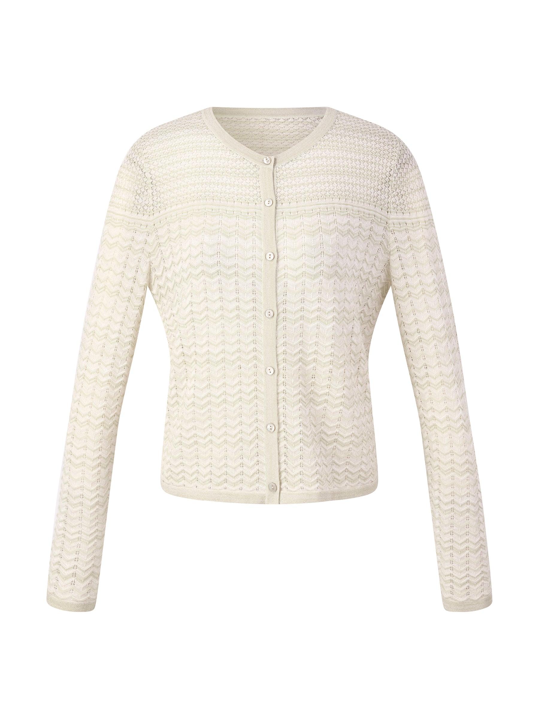 Acetate Cotton Blend Gradient Jacquard Women Openwork Cardigan Product Image