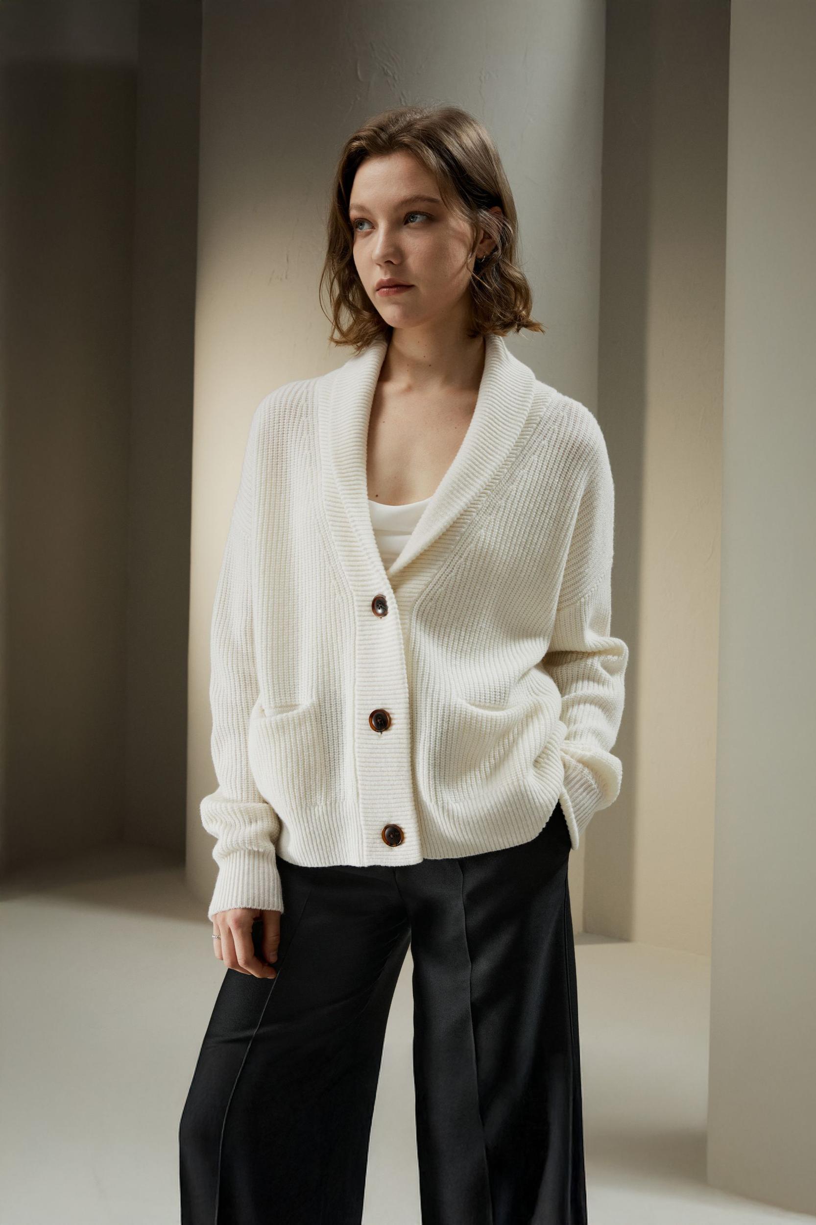 Wool-Cashmere Blend Shawl Collar Cardigan Product Image