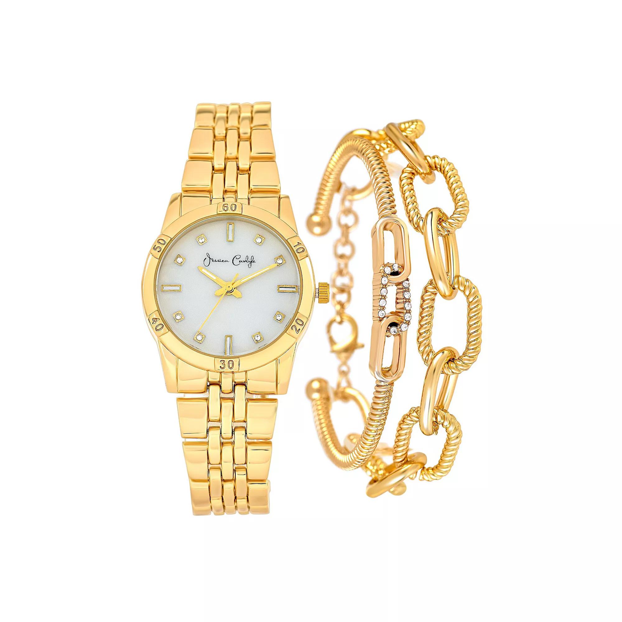 Jessica Carlyle Women's Gold Tone Mother-of-Pearl Watch & Bracelet Set, Size: 33 mm, White Product Image