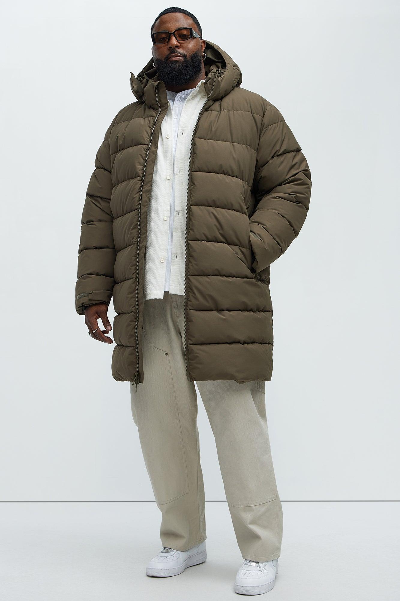 Flexin' Puffer Long Coat - Olive Product Image
