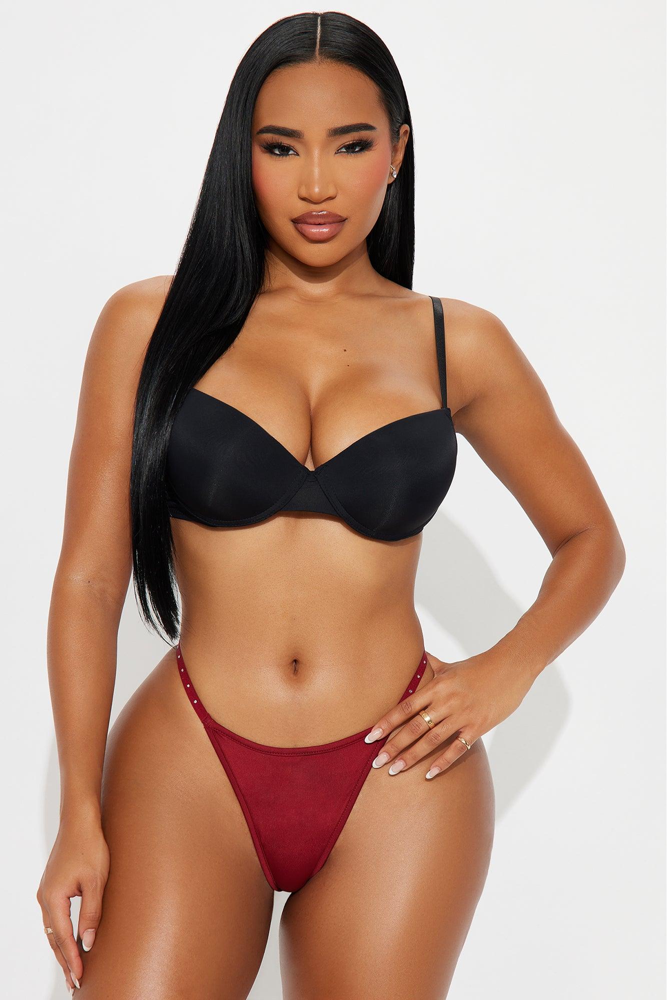 Micro String Side Thong With Rhinestones - Burgundy Female Product Image