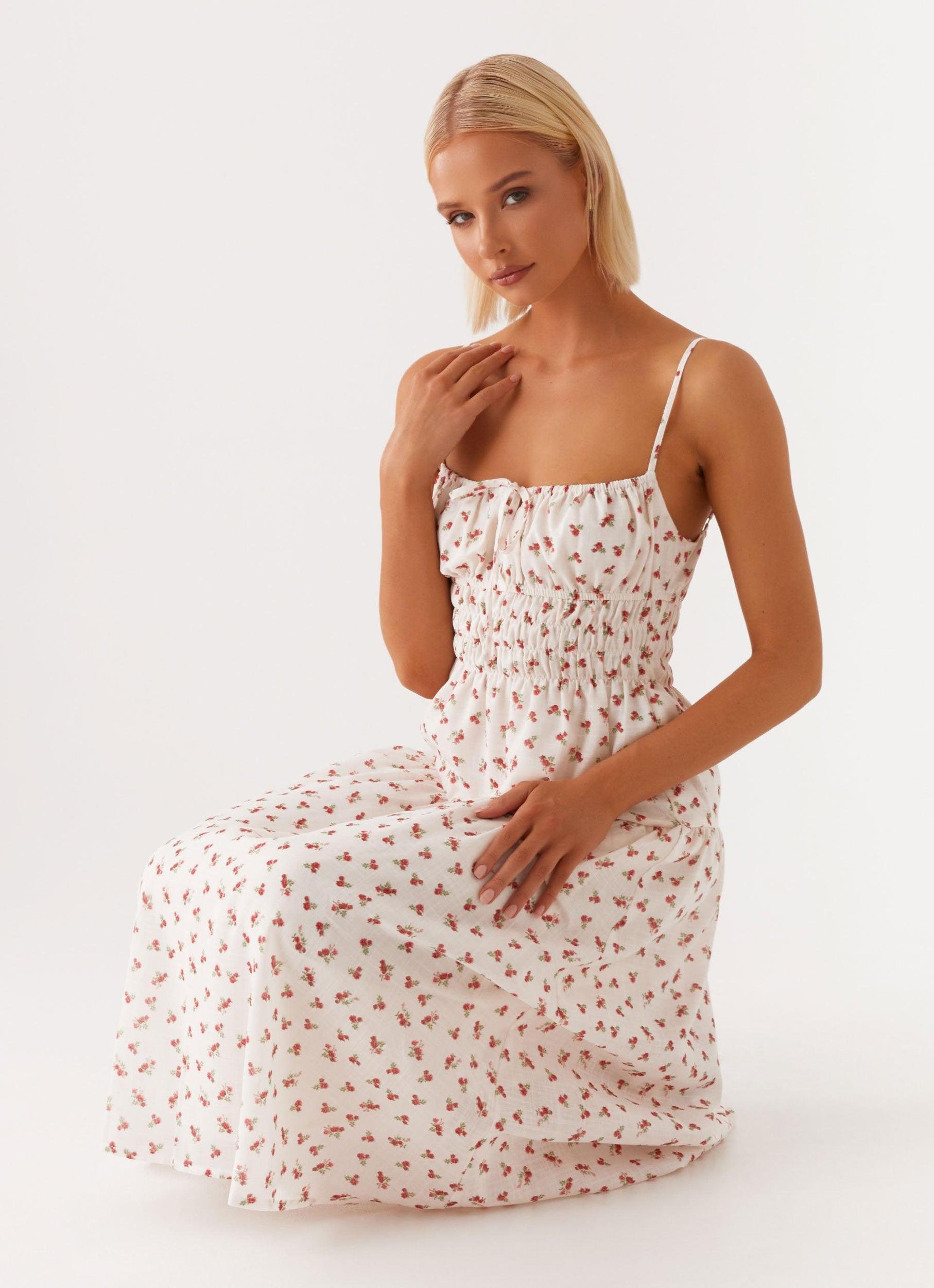Arla Midi Dress - Red Ditsy Floral Product Image