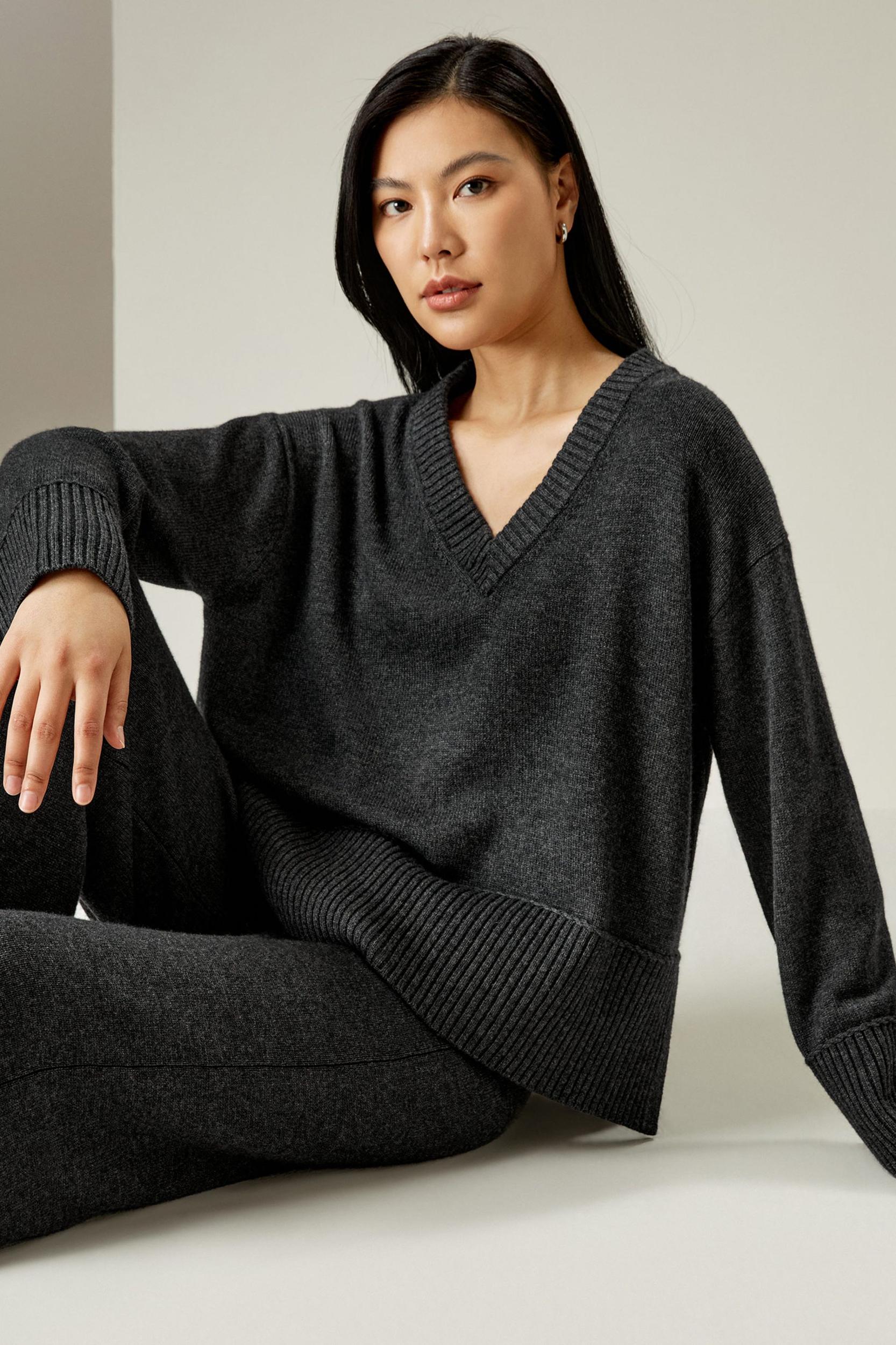 V Neck Wool-Cashmere Blend Hoodie Product Image