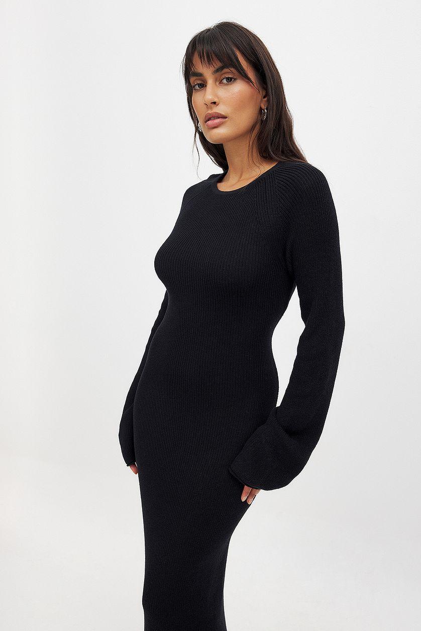 Open Back Lace Detail Knitted Maxi Dress Beige Product Image