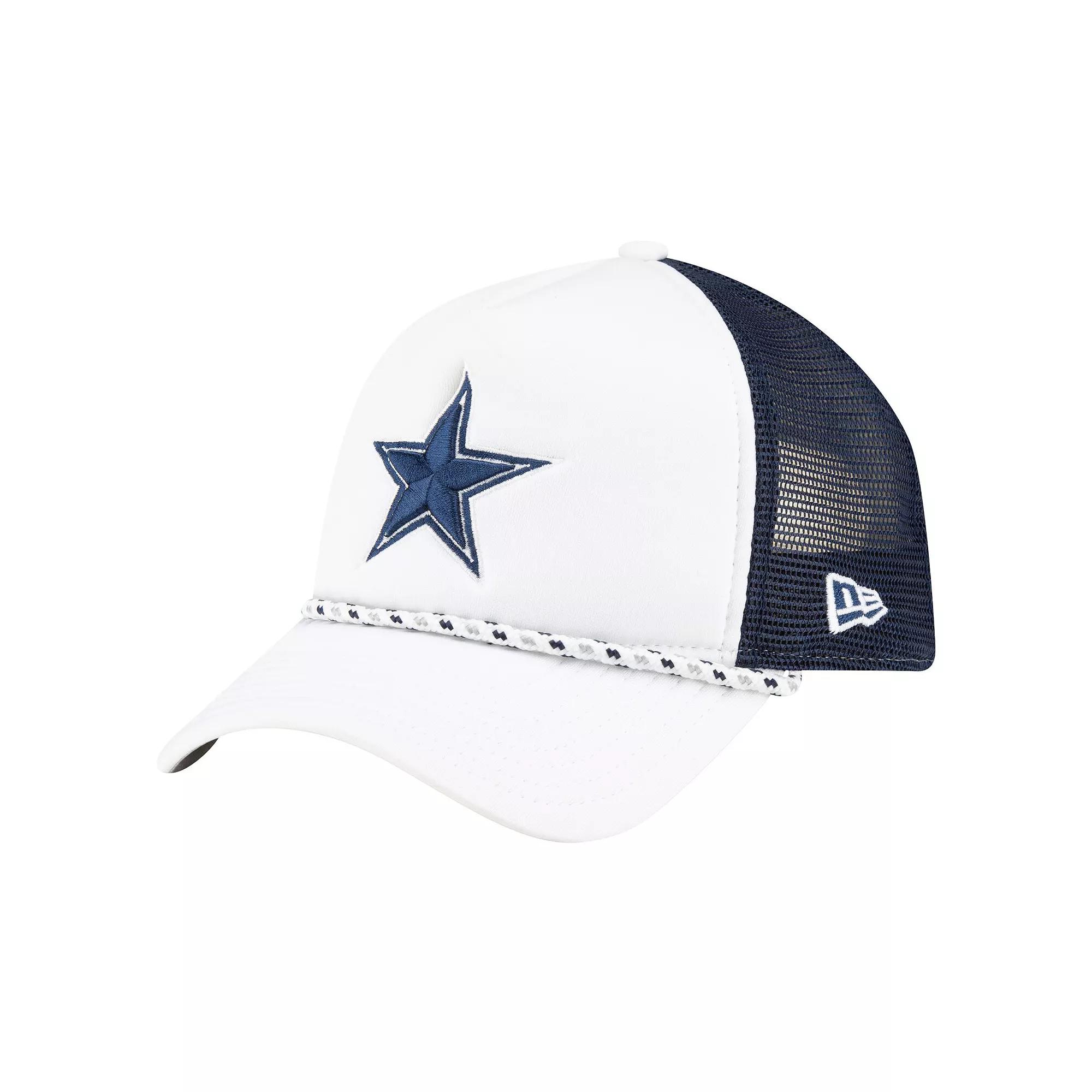 Men's New Era White/Navy Dallas Cowboys Court Sport Foam Front A-Frame 9FORTY Adjustable Trucker Hat Product Image