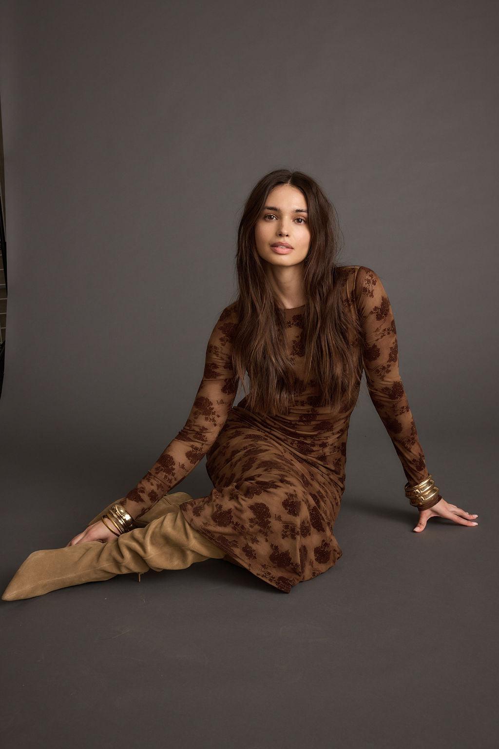 Casanova Brown Floral Maxi Dress Product Image