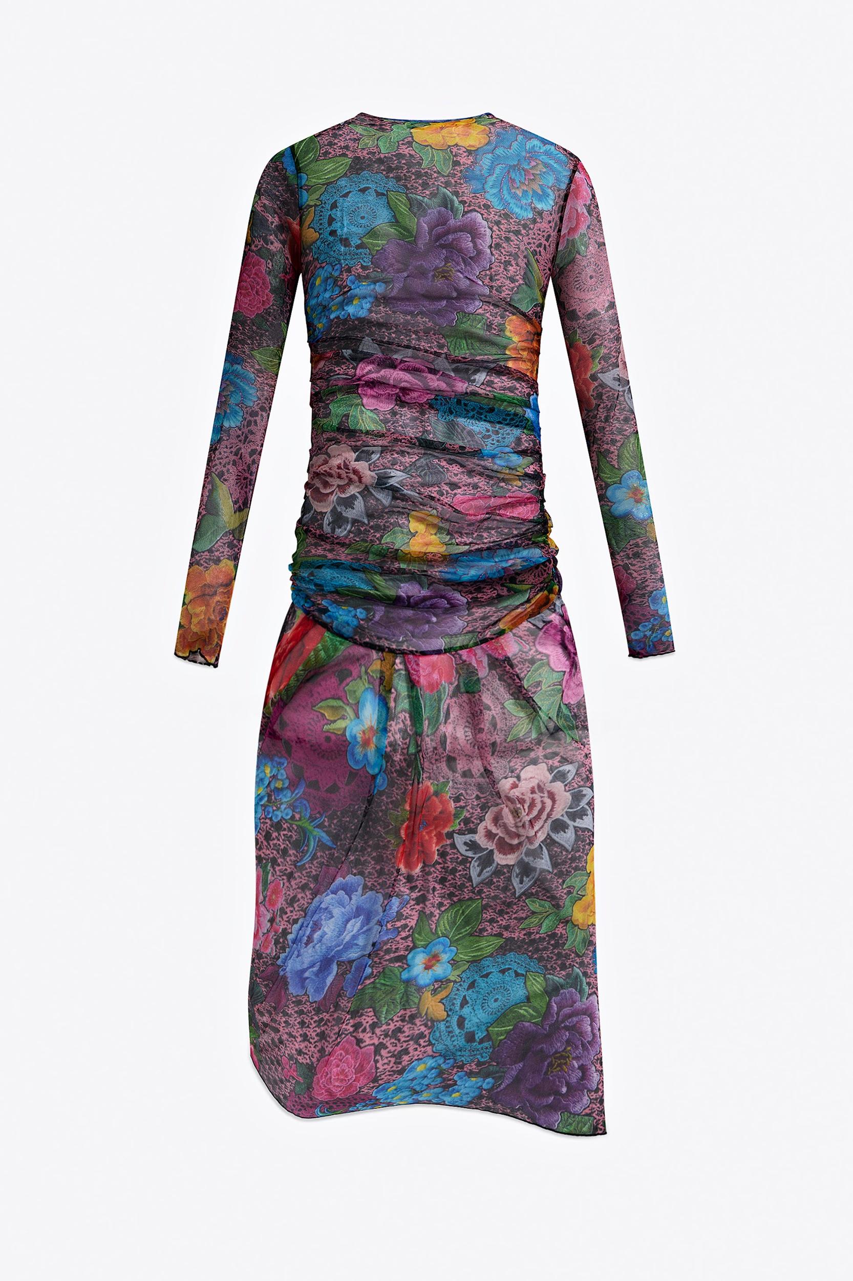 Crystal Embellished Printed Tulle Midi Dress Product Image