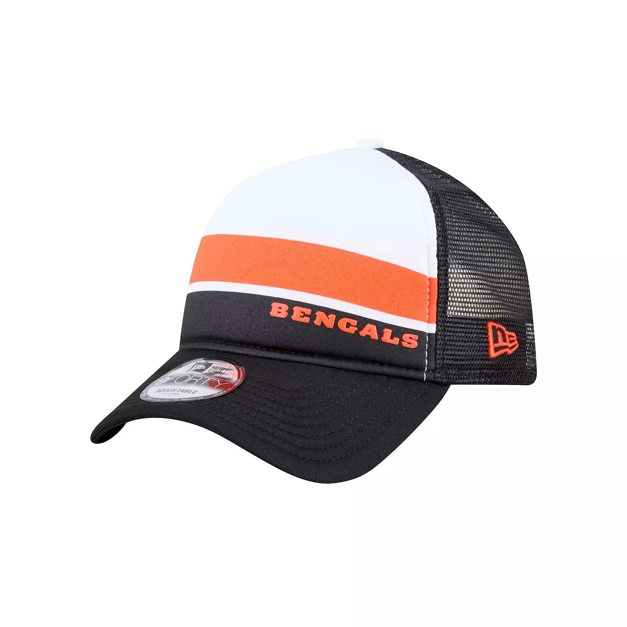 Men's New Era White/Black Cincinnati Bengals Sport Night Color Block 9FORTY A-Frame Trucker Adjustable Hat Product Image