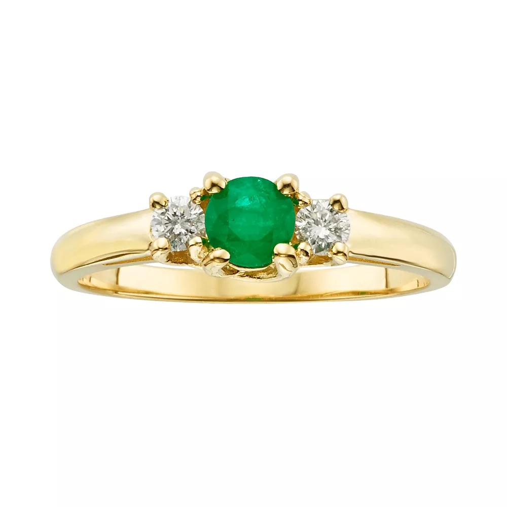 The Regal Collection 14k Gold Genuine Emerald & 1/6-ct. T.W. IGL Certified Diamond 3-Stone Ring, Women's, Size: 8, Green Product Image