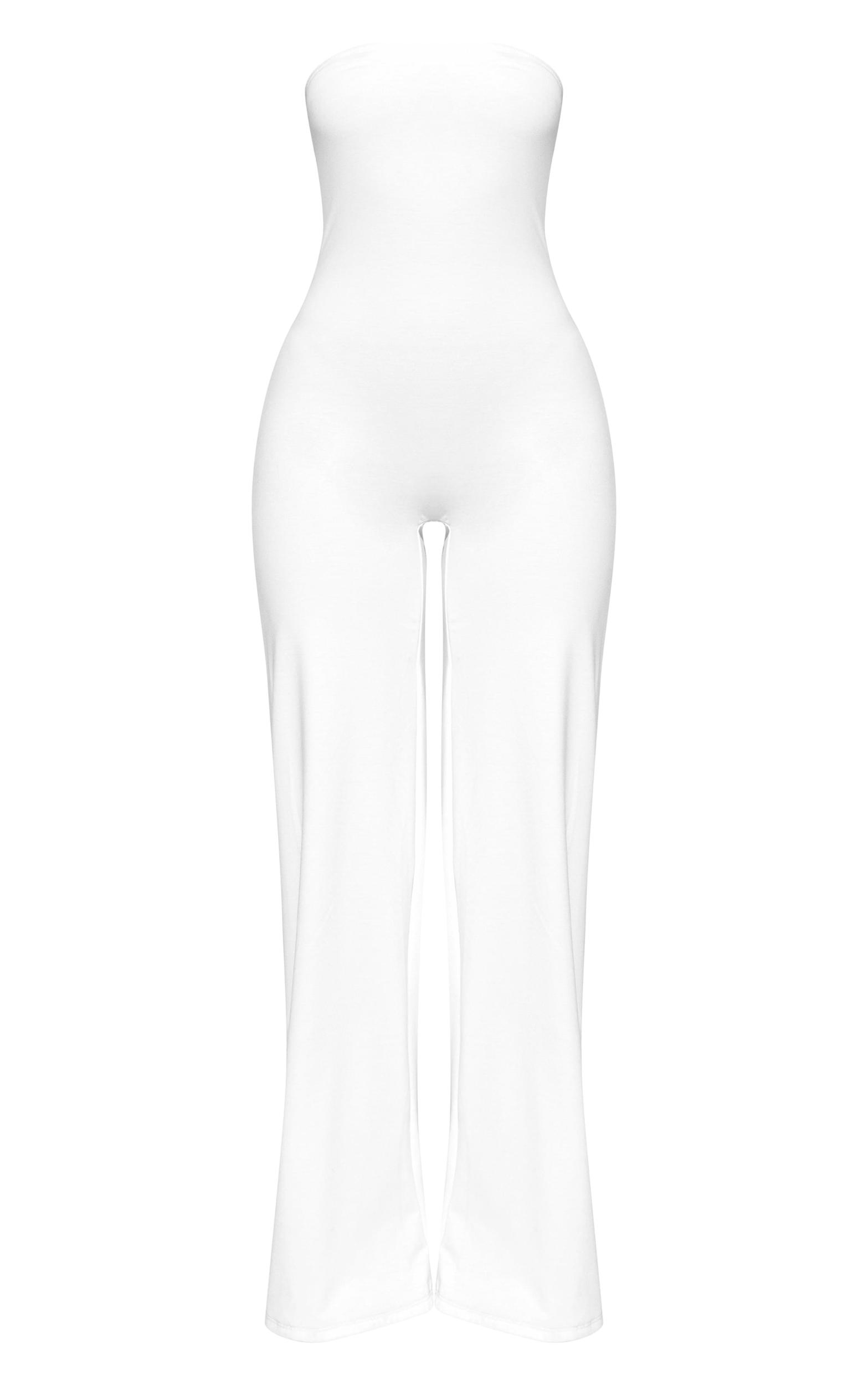 Cream Double Layer Contour Jersey Bandeau Wide Leg Jumpsuit Product Image