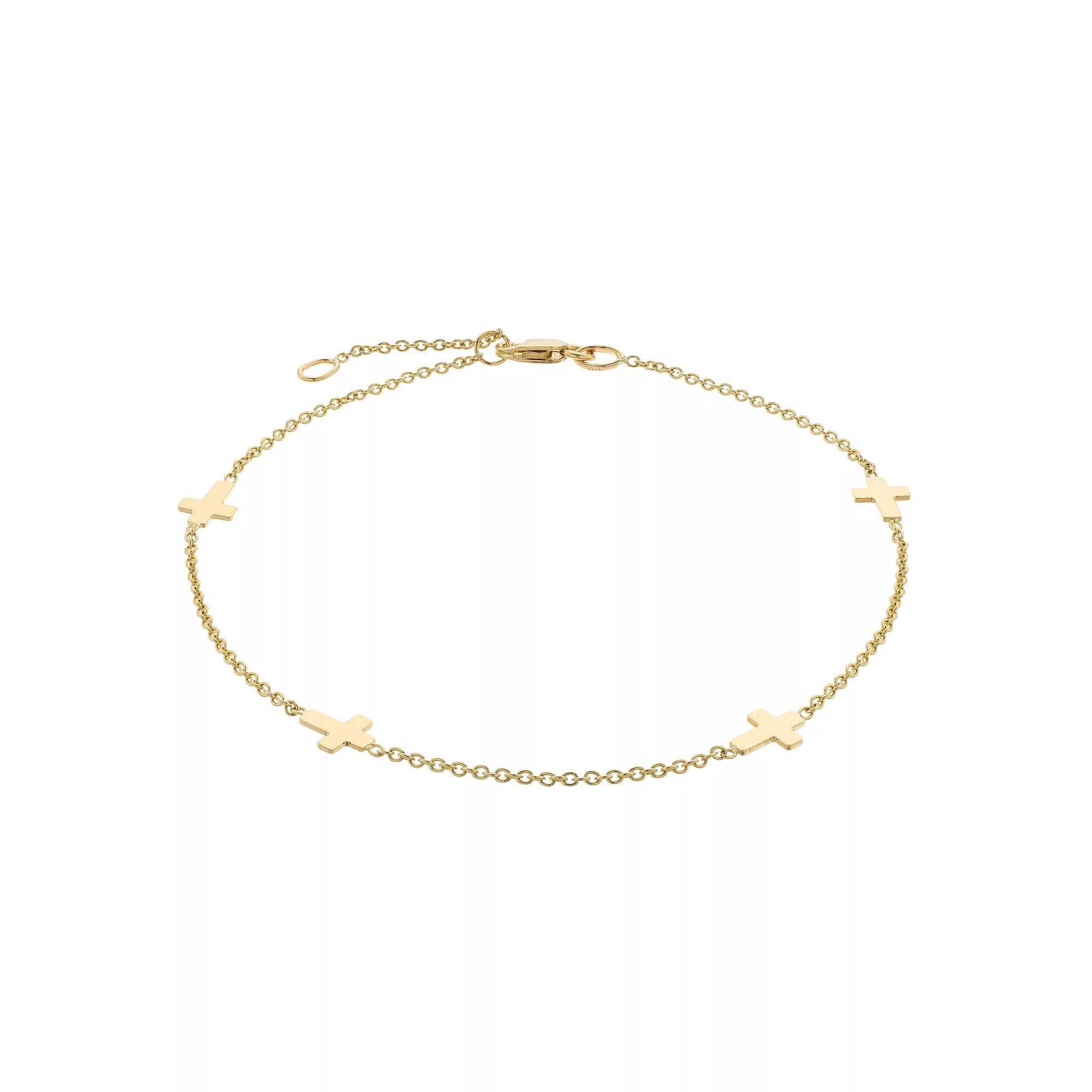 14k Gold Cross Anklet, Women's, Size: 10" Product Image