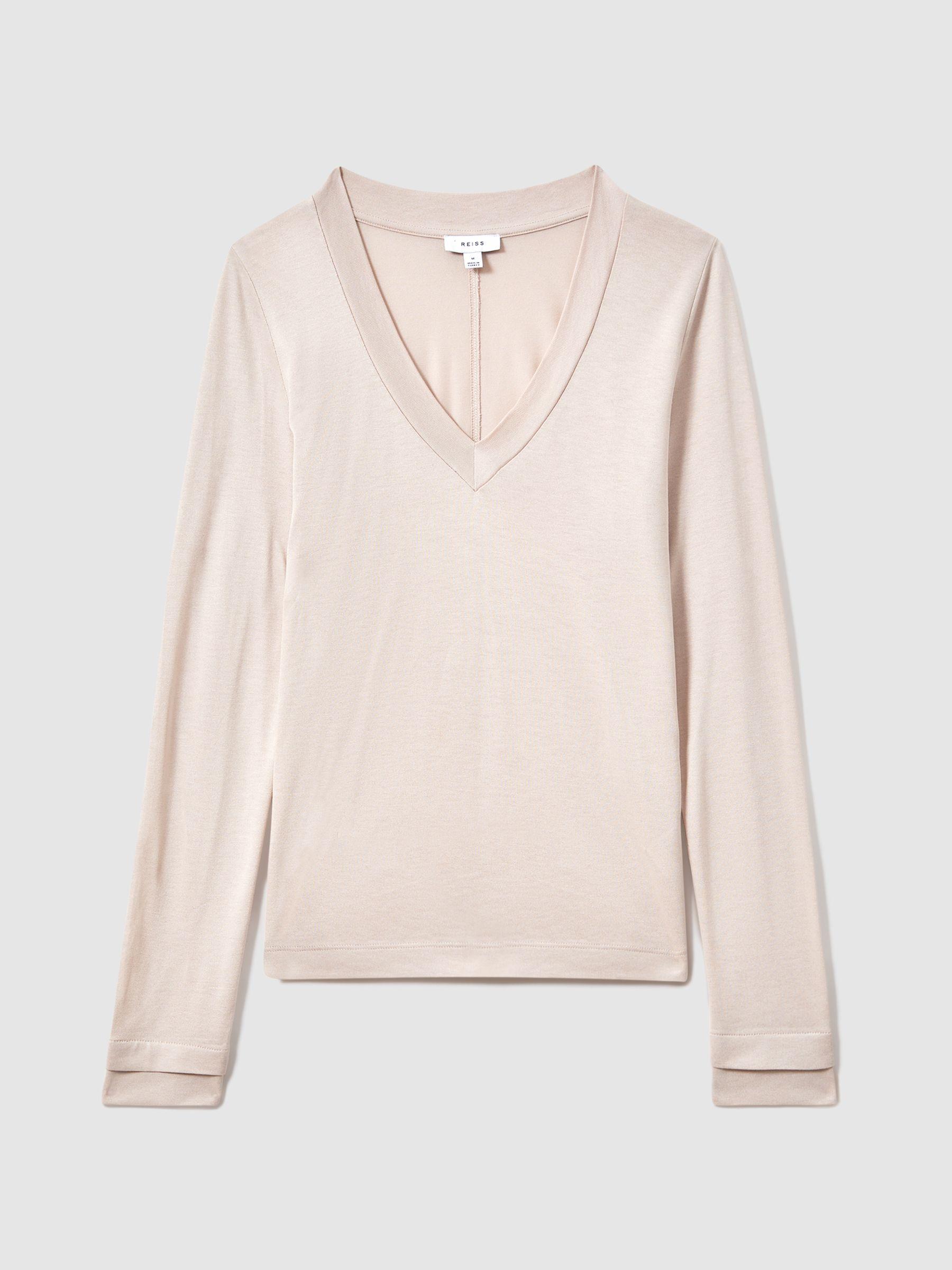 Jersey V-Neck Top in Stone Product Image