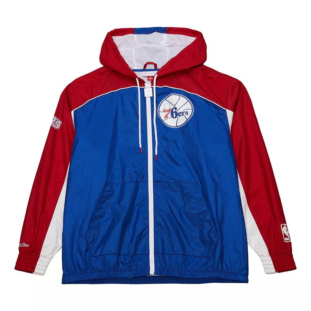 Men's Mitchell & Ness Royal/Red Philadelphia 76ers Hardwood Classics Big Shot Premium Full-Zip Windbreaker Jacket, Size: 2XL, 76r Blue Product Image