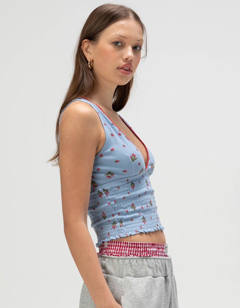 BDG Urban Outfitters Verity Womens Smocked Tank Top - BLUE COMBO Product Image