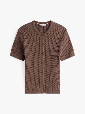 Short-Sleeve Cable Knit Cardigan Product Image