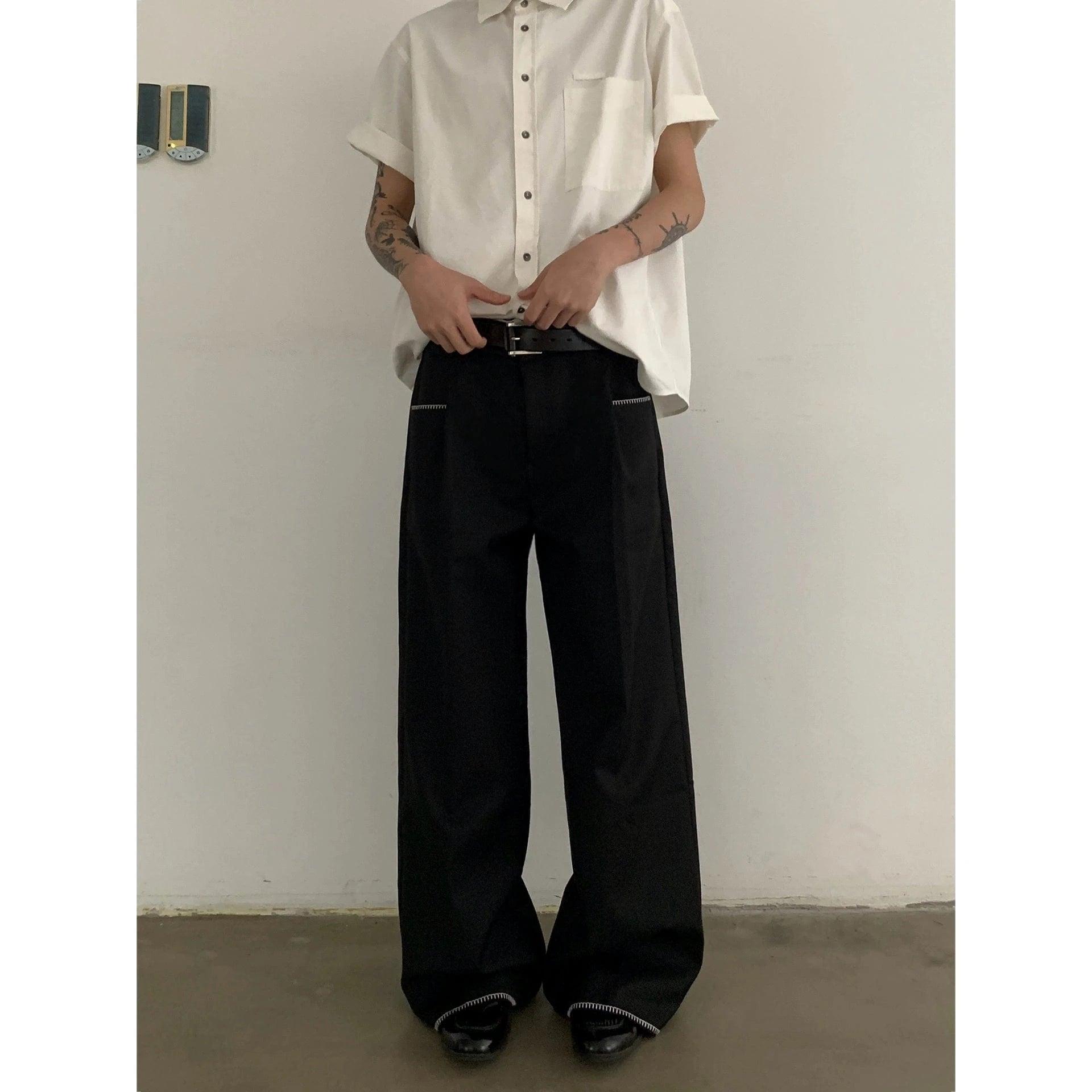 RT No. 19502 STITCHED PLEATED STRAIGHT PANTS Product Image