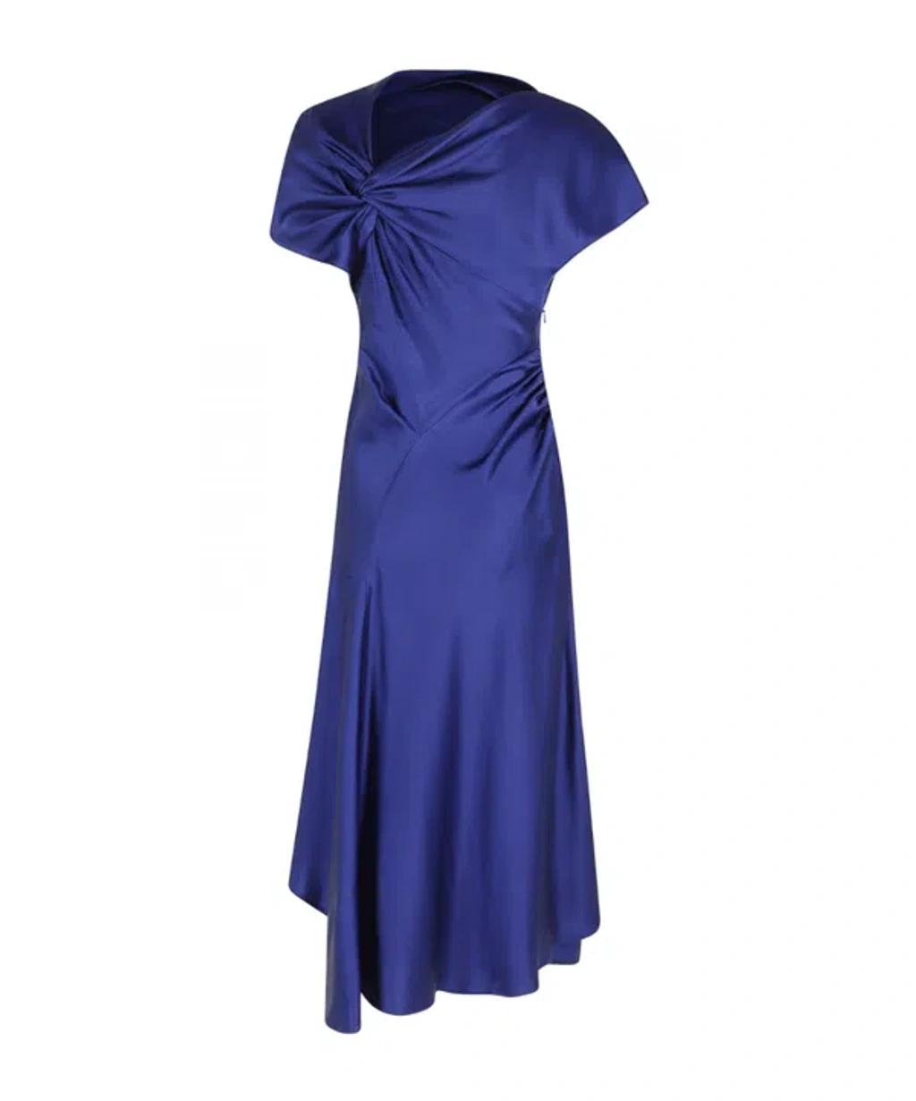 VICTORIA BECKHAM Womens Bright Indigo Asymmetric Twist Satin Midi Dress In Blue Product Image
