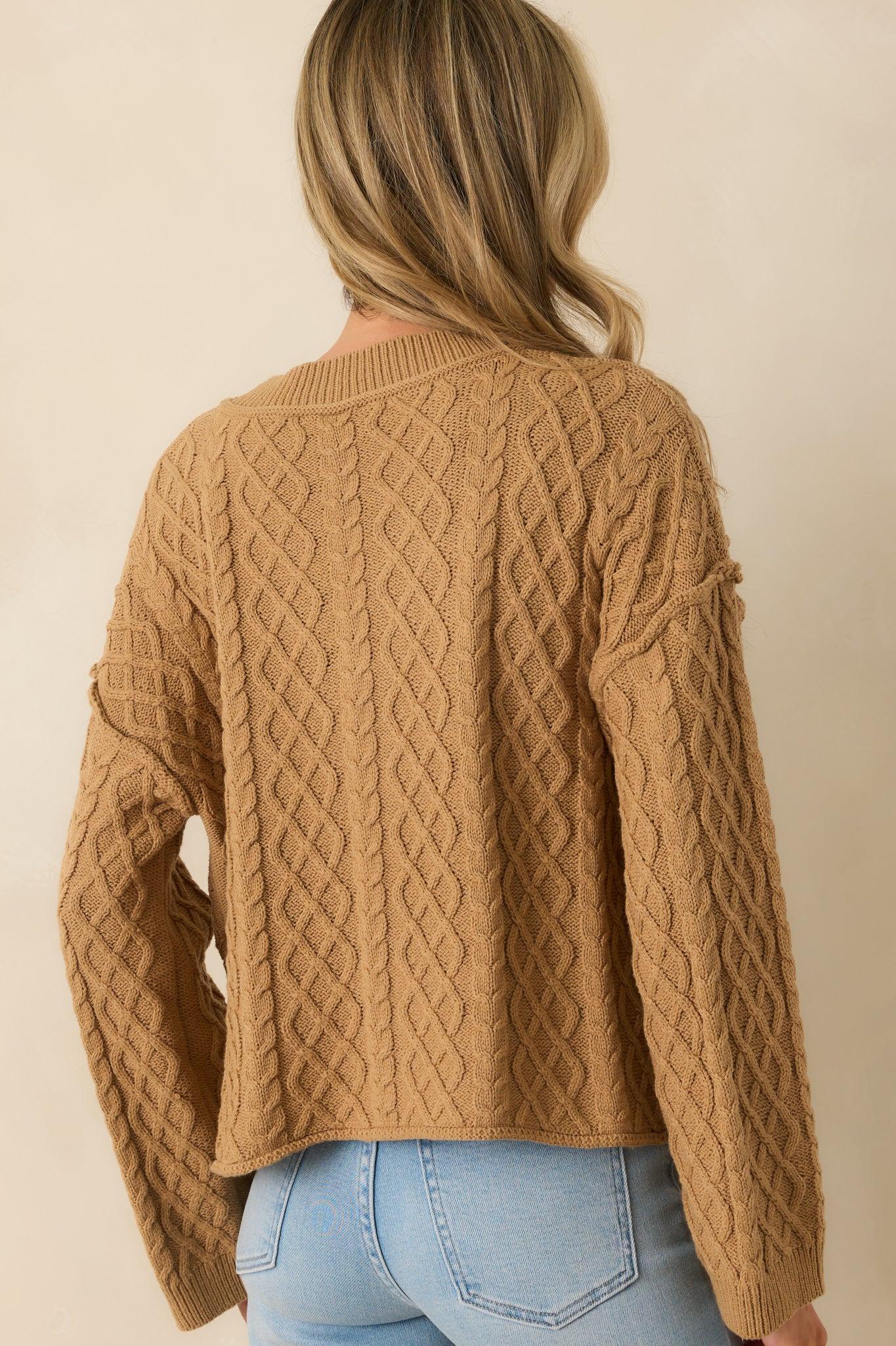 For Old Time’s Sake Camel Brown Cable Knit Button Up Cardigan L / Camel Product Image