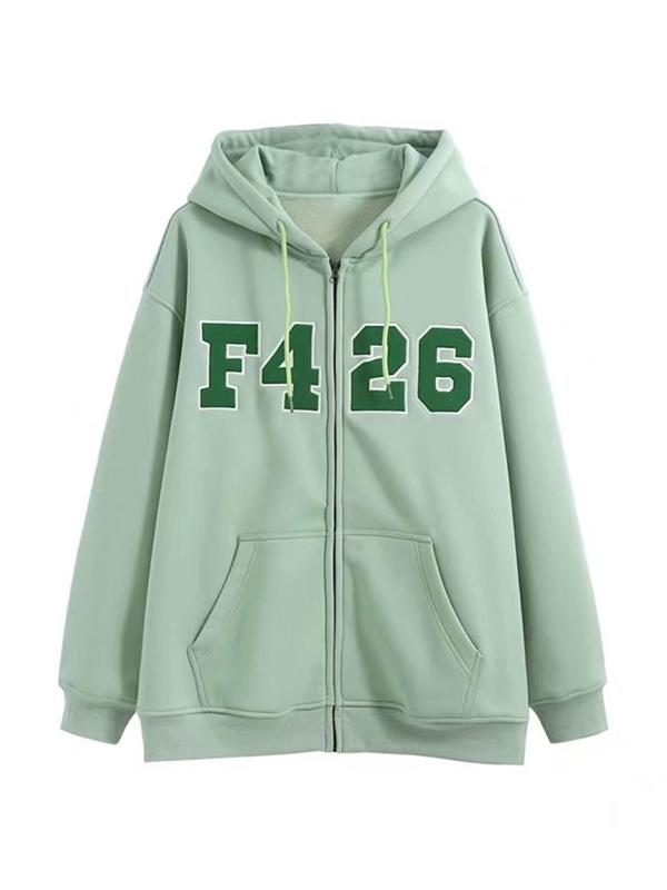 Number Print Cardigan Hoodie Product Image