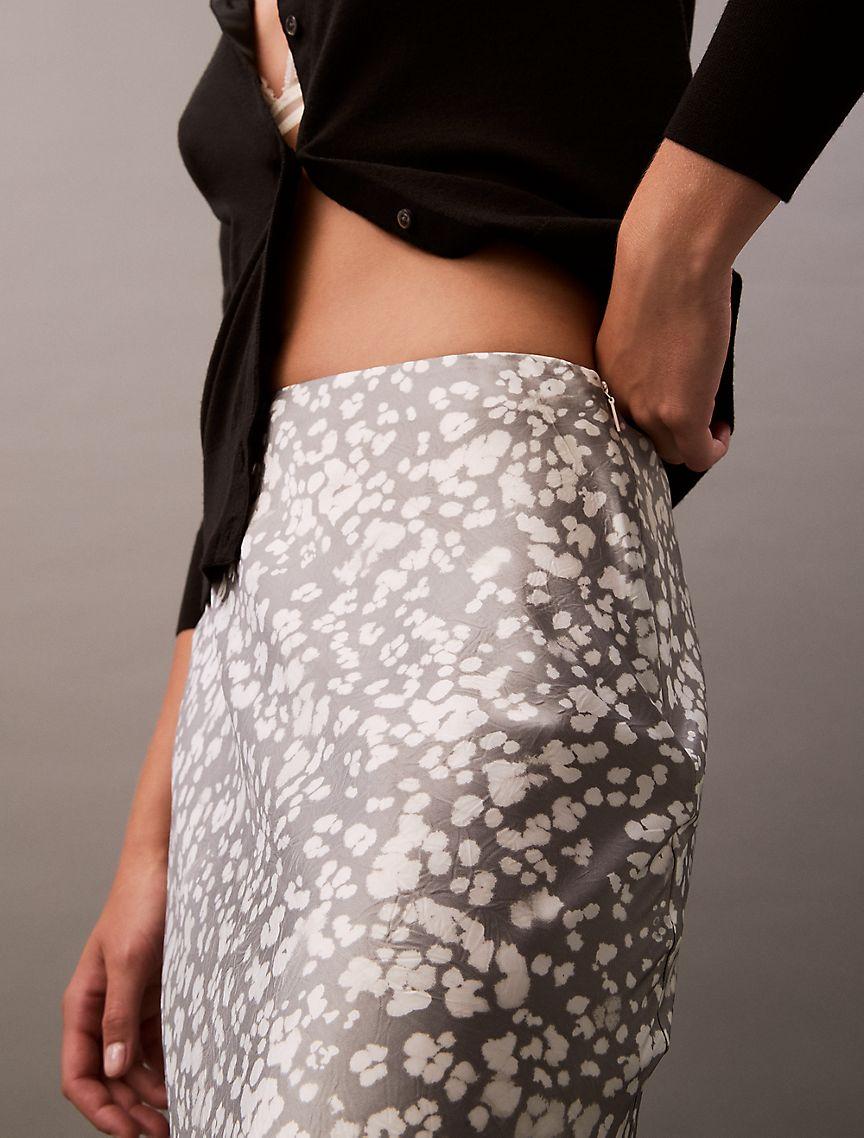 Crushed Satin Printed Midi Skirt Product Image