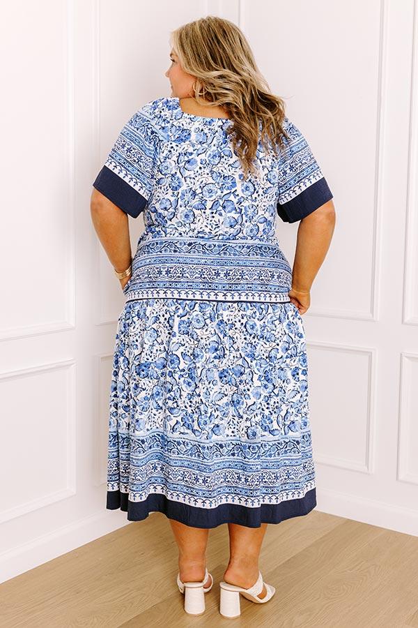 Bright Days Ahead Floral Midi Dress in Blue Curves Product Image