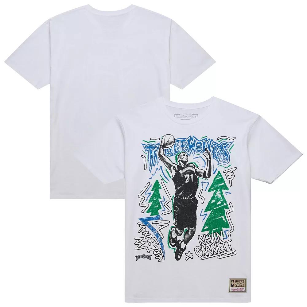Men's Mitchell & Ness Kevin Garnett White Minnesota Timberwolves Hardwood Classics Chalked Up T-Shirt,  Product Image