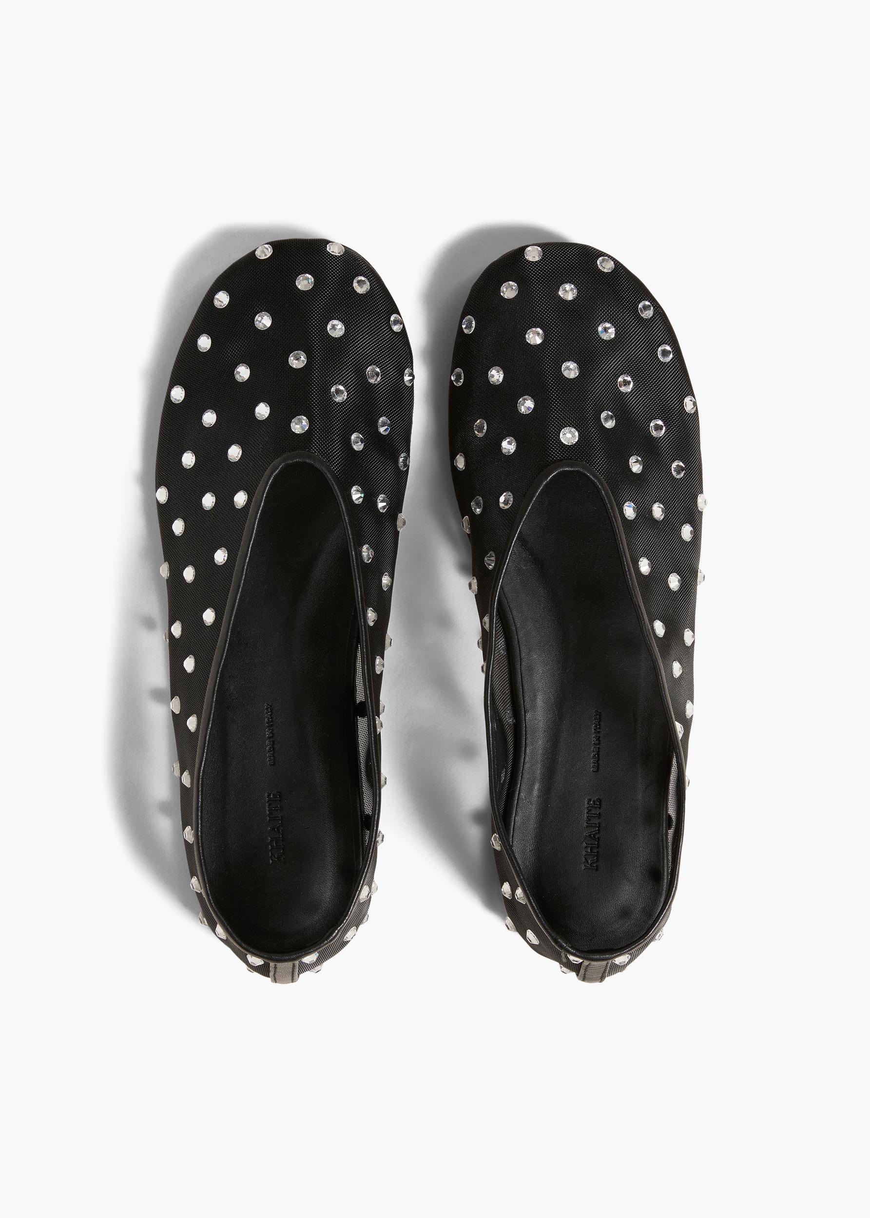 Marcy Flat in Black Mesh with Crystals Product Image