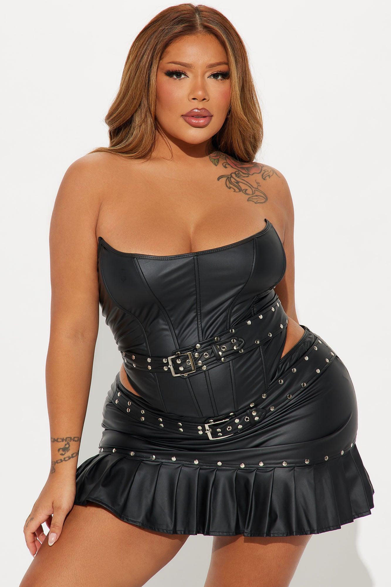 Stepping Out Faux Leather Skirt Set - Black Product Image