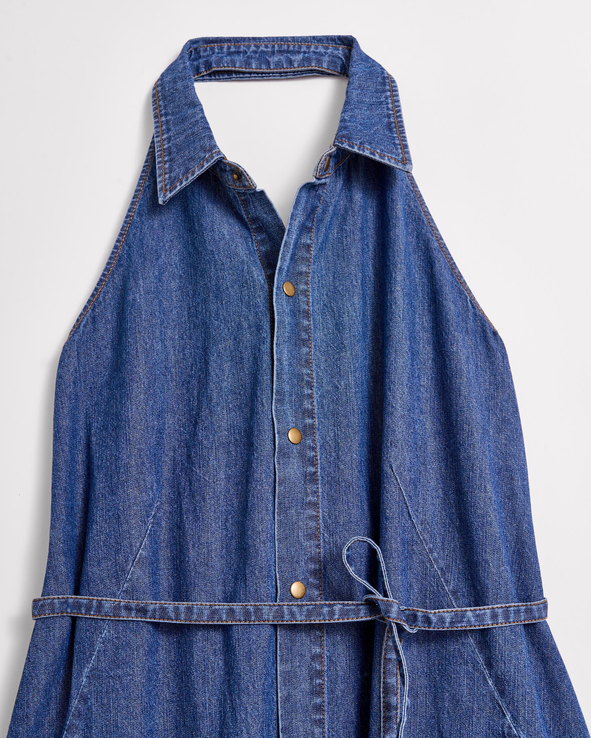 Denim Halterneck Shirt Dress -  Product Image