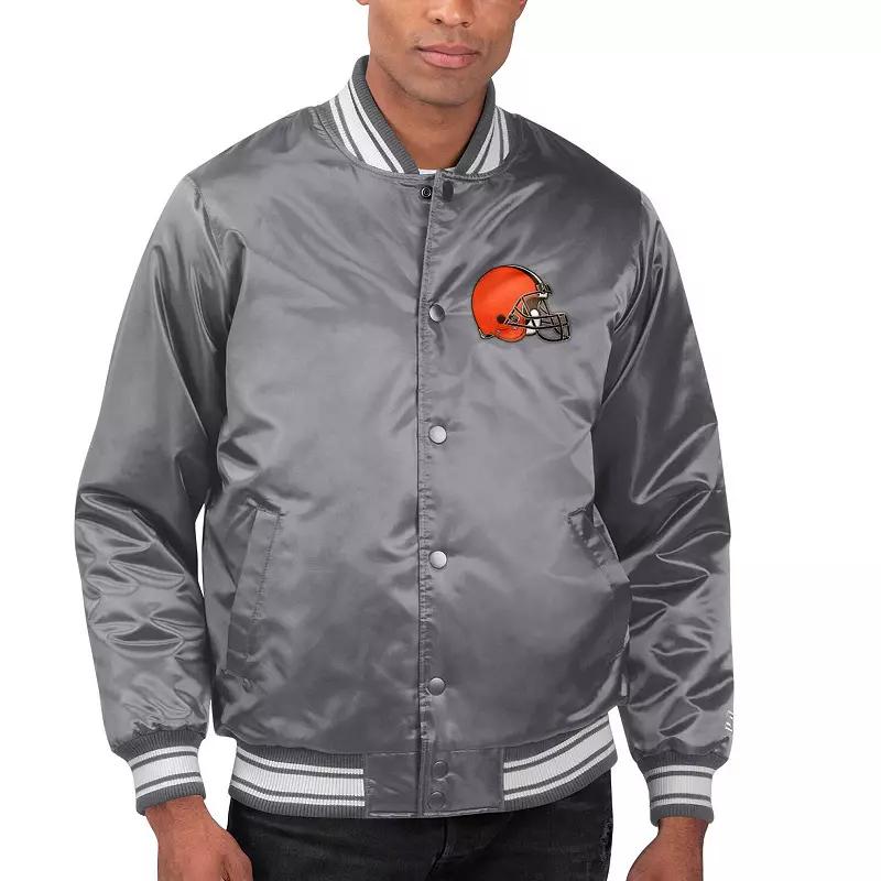 Men's Starter Heather Charcoal Cleveland Browns Locker Room Satin Varsity Full-Snap Jacket,  Product Image