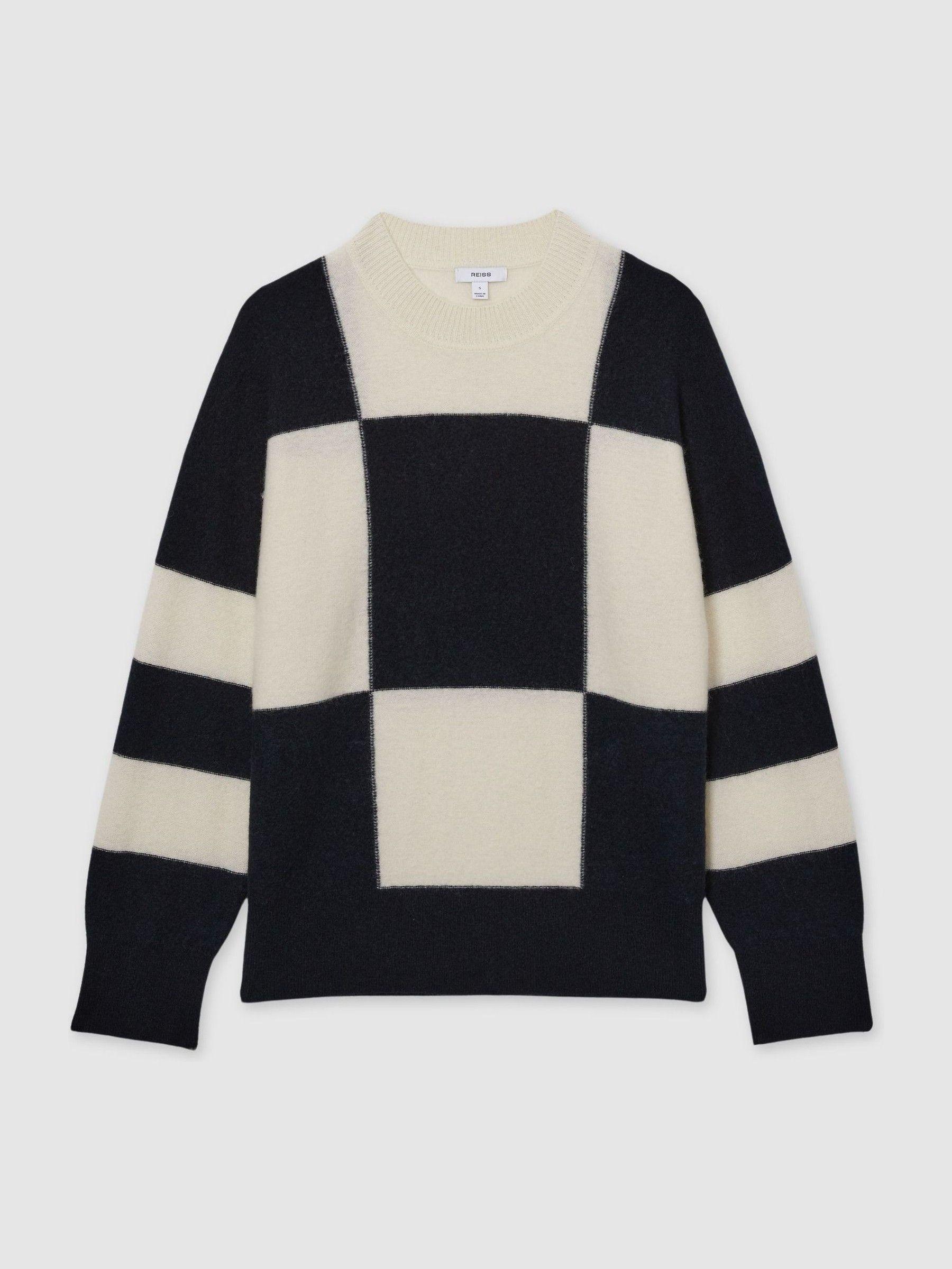 Wool-Cashmere Check-Intarsia Jumper in Black/White Product Image