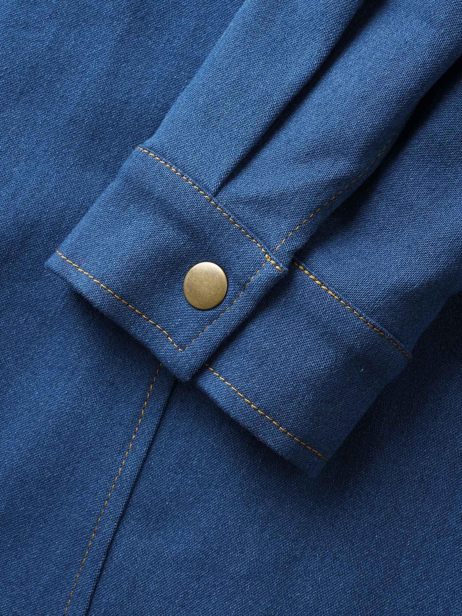 Stretch Denim Chest Flaps Waist Defining Midi Dress Female Product Image