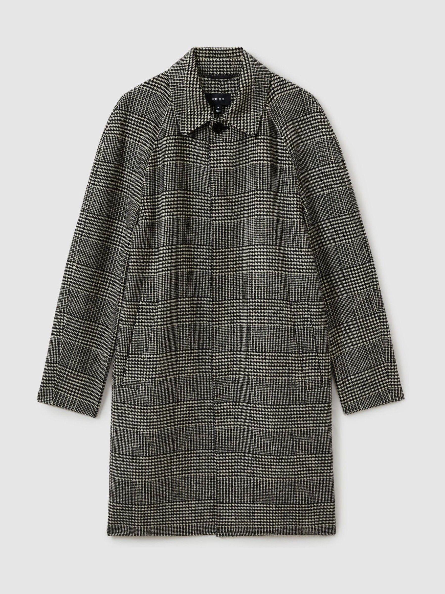 Checked Wool-Blend Car Coat in Black/White Product Image