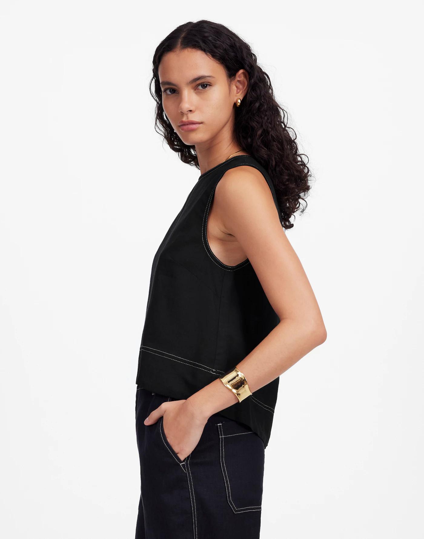 Linen Pleated Shell Top Product Image