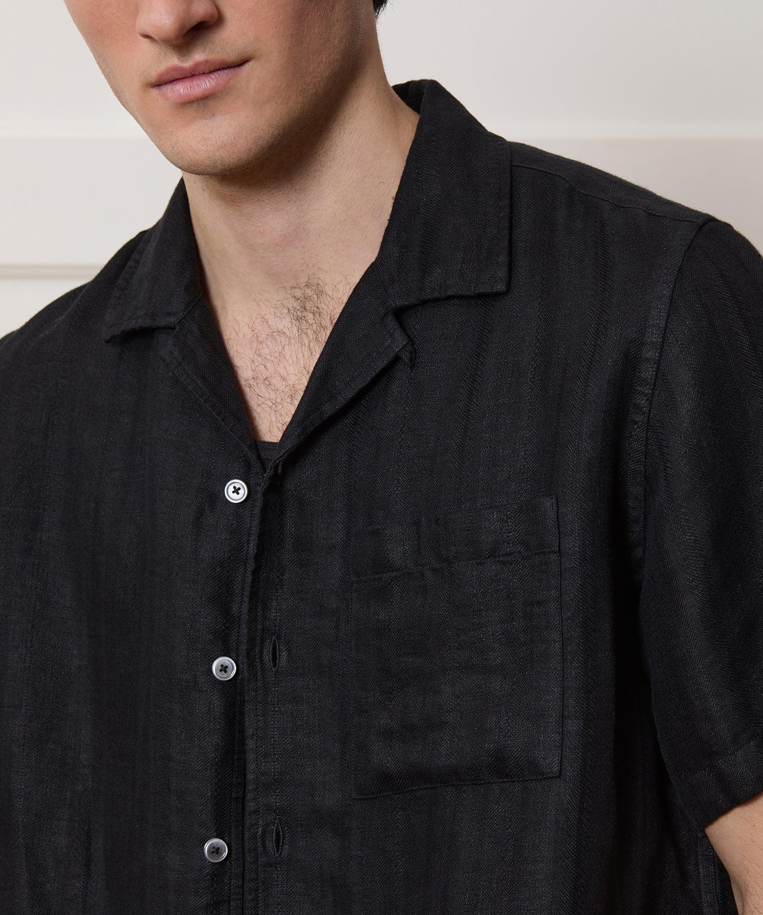 Textured Cropped Sea Soft Irish Linen Camp Collar Shirt Product Image