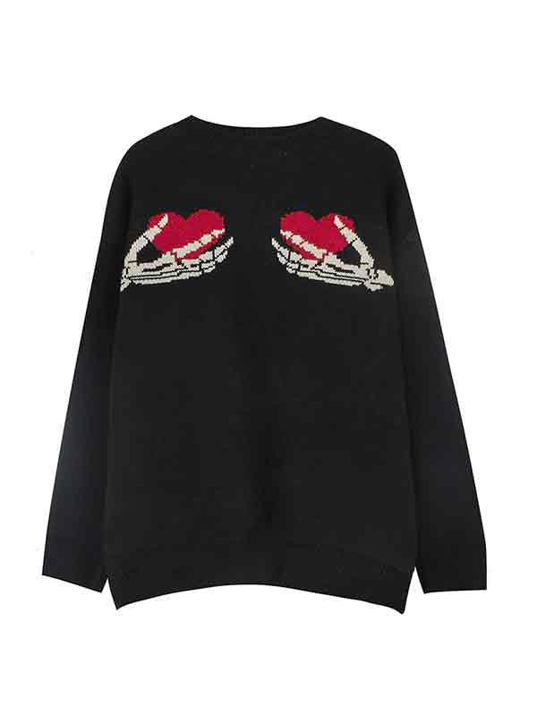 Funny Skull Skeleton Print Loose Sweater Product Image