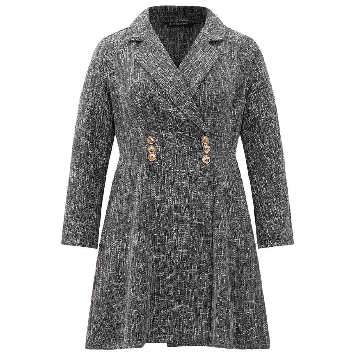 Plus Size Tweed Double Breasted Pocket Lapel Collar Coat Women Gray Casual Double-Breasted Ladies Dailywear Winter Coats BloomChic 10/M Product Image