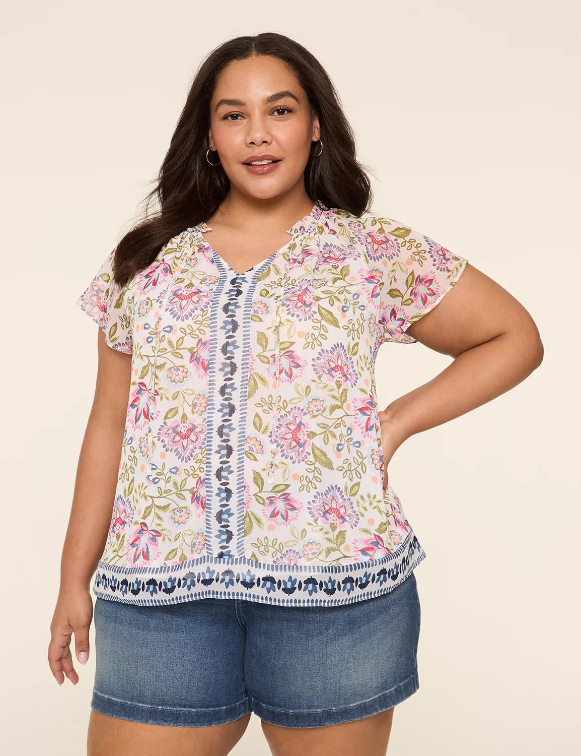 Ruffle Notch-Neck Popover Blouse Product Image