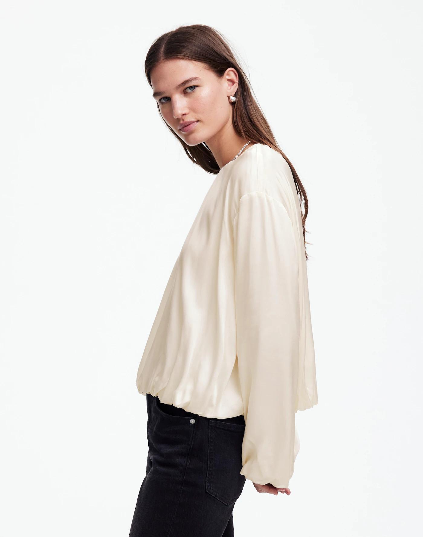 Long-Sleeve Bubble-Hem Top in Satin Product Image