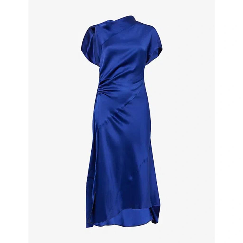 VICTORIA BECKHAM Womens Bright Indigo Asymmetric Twist Satin Midi Dress In Blue Product Image